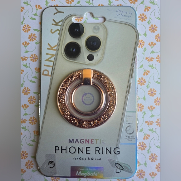 Magnetic Rose Gold Rhinestones Phone Ring - Picture 3 of 5
